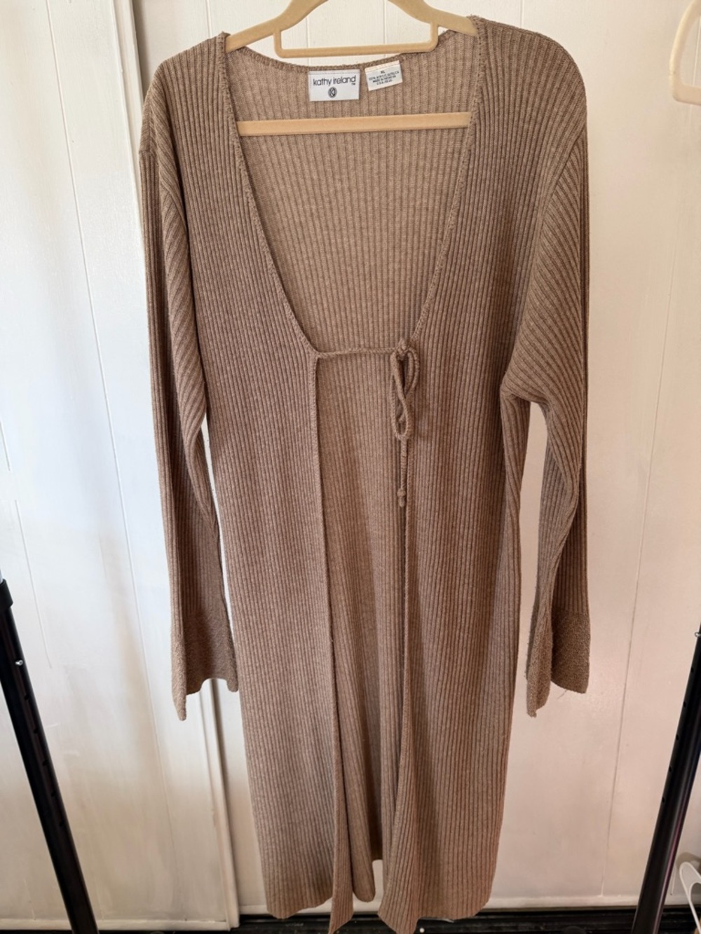 kathy ireland Ribbed Open-Front Long Cardigan - Taupe Brown